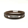 Redskins Bracelet Bijoux 285601 - Homme Marron en Cuir Tressé et Acier - Plaque Fendue | Homme Bracelet