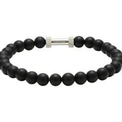 Rochet Bracelet B266001 - ZEN Perles Agate Noires Acier Moleté Homme | Homme Bracelet