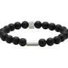 Rochet Bracelet B286001 - ZEN Perles Agate Noires Acier Moleté Homme | Homme Bracelet