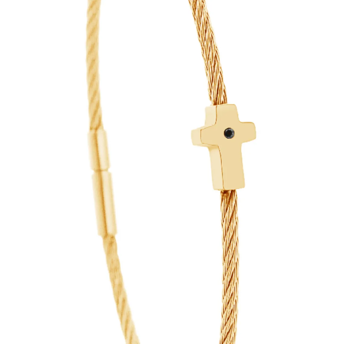 Torrence Bijoux Bracelet acier doré motif croix avec diamant noir 1 mm | Femme Bracelet
