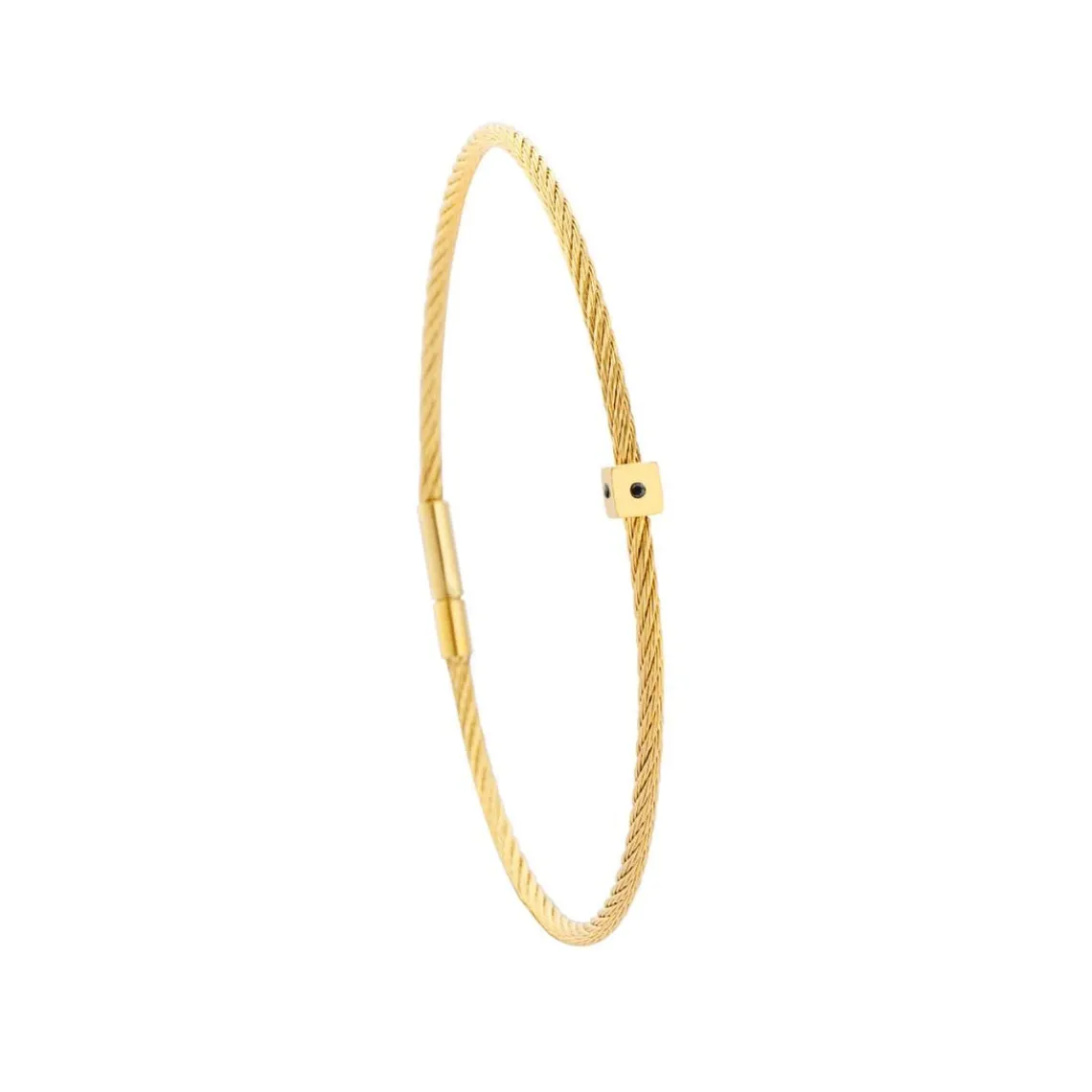 Torrence Bijoux Bracelet acier doré motif cube avec 3 diamants noir 1 mm | Femme Bracelet