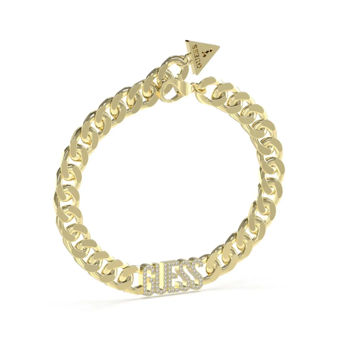 Guess Bijoux Bracelet Arm Party Acier Doré Maille Gourmette Et Logo Guess | Femme Bracelet