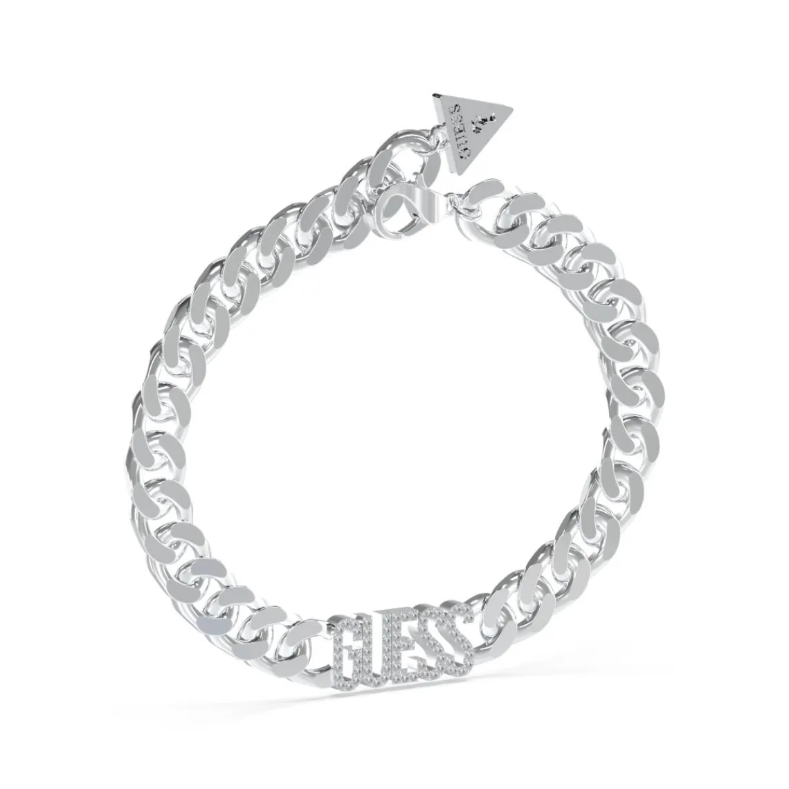 Guess Bijoux Bracelet Arm Party Acier Rhodié Maille Gourmette Et Logo Guess | Femme Bracelet