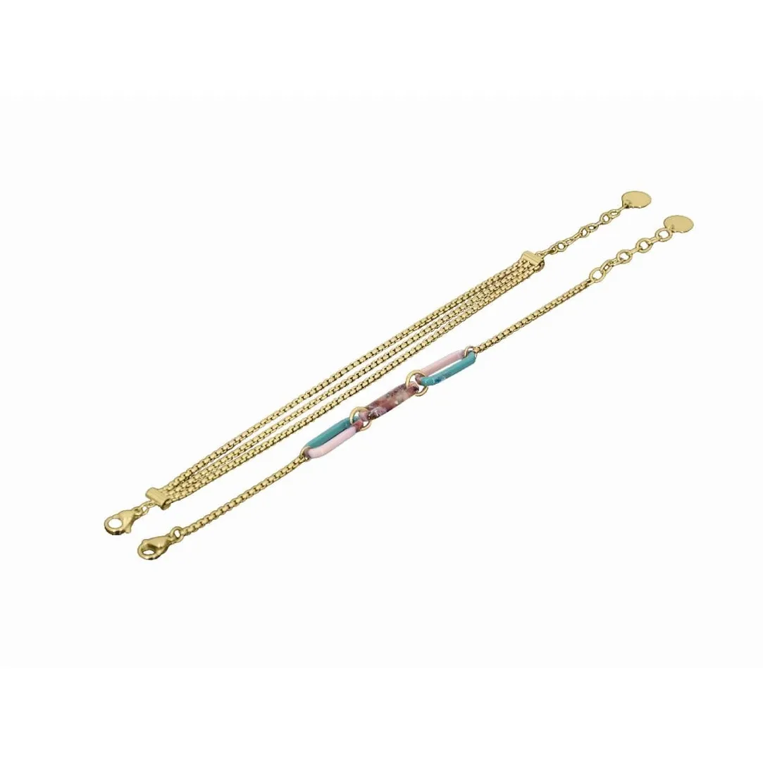 Clyda Bijoux Bracelet Boheme Acier Doré Multi Chaines 16+3 cm Et Résine | Femme Bracelet