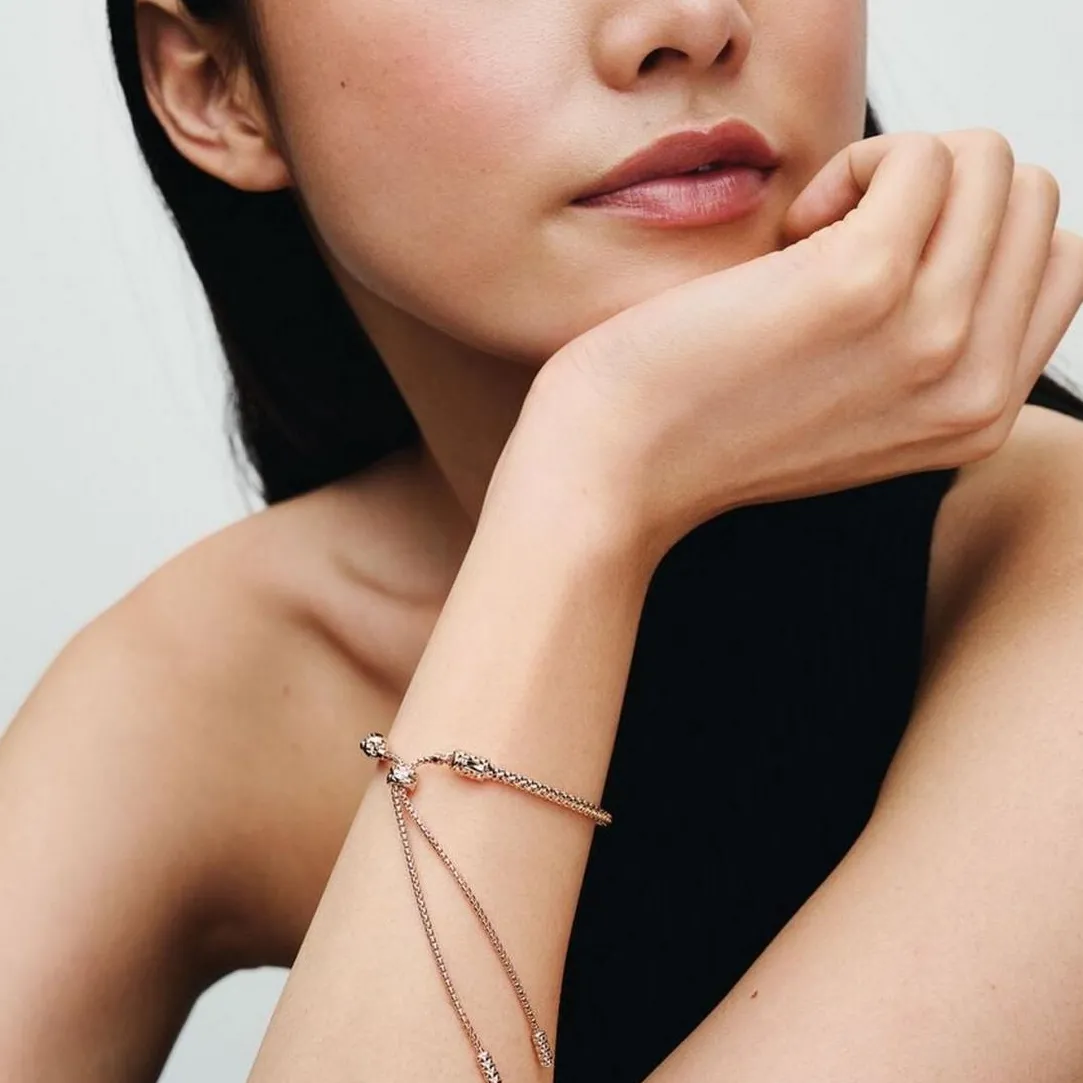Pandora Bracelet Coulissant Chaîne Cloutée Doré Rose | Femme Bracelet