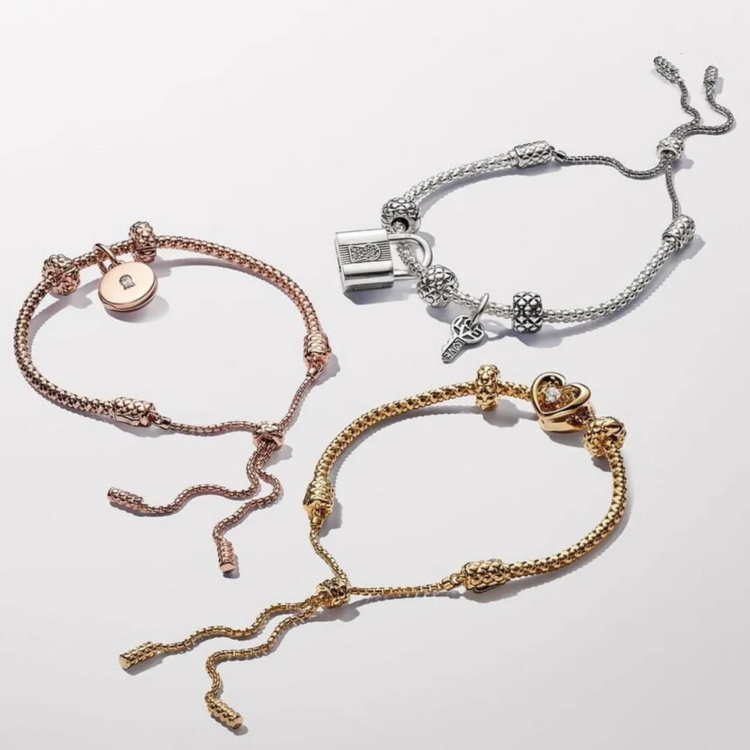 Pandora Bracelet Coulissant Chaîne Cloutée Doré Rose | Femme Bracelet