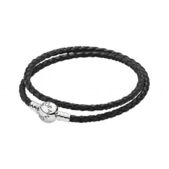 Pandora Bracelet Double tresse en Cuir Noir Bijoux | Femme Bracelet