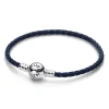 Pandora Bracelet en Cuir Tressé Bleu Fermoir Céleste Moments | Femme Bracelet