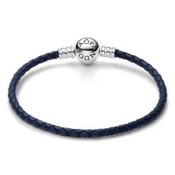 Pandora Bracelet en Cuir Tressé Bleu Fermoir Céleste Moments | Femme Bracelet