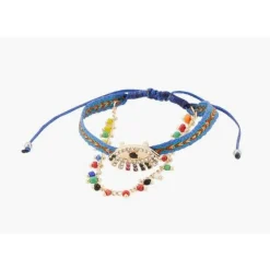 Balaboosté Bracelet Femme 2 Rangs Tissu Et Facettes Ac Œil Strass - 3502456532380 Métal Bleu | Femme Bracelet