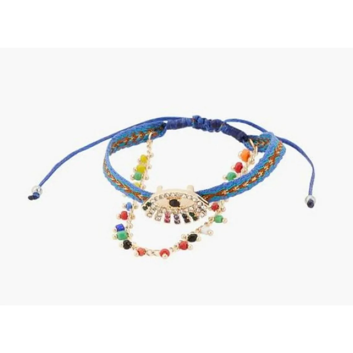 Balaboosté Bracelet Femme 2 Rangs Tissu Et Facettes Ac Œil Strass - 3502456532380 Métal Bleu | Femme Bracelet