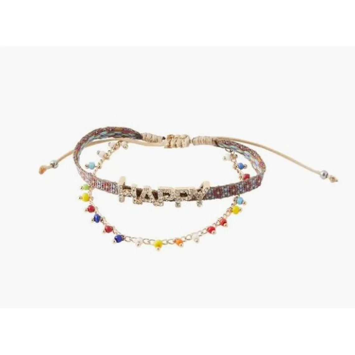 Balaboosté Bracelet Femme 2 Rangs Tissu Et Facettes Ac Message - 3502456532366 Métal Multicolore | Femme Bracelet