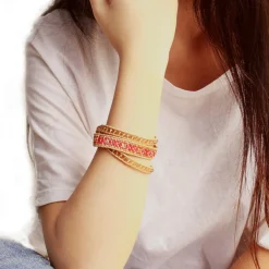 MYC-Paris Bracelet Femme - 3EB021 Cuir Métal Rouge | Femme Bracelet