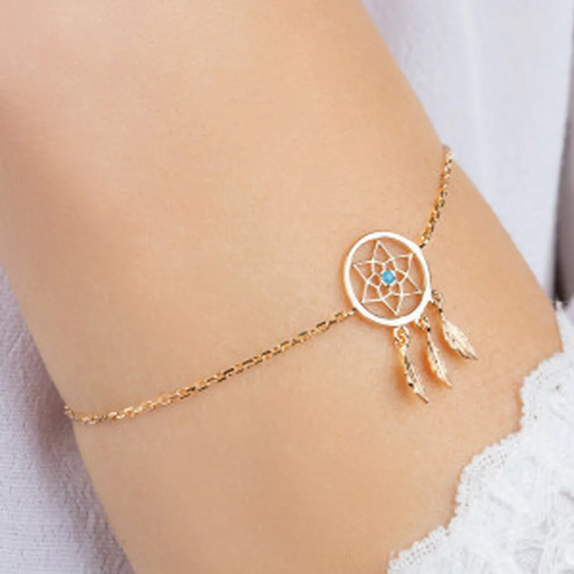 Maison de la Bijouterie Bracelet femme plaqué or turquoise serti clos - UWZW5WZV | Femme Bracelet