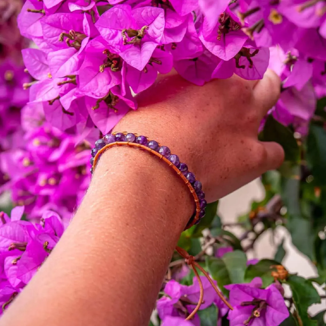 Sloya Bracelet Femme Améthyste et cuir | Femme Bracelet