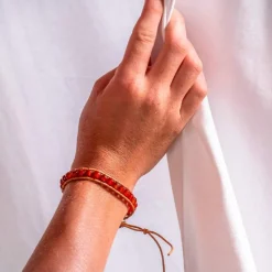 Sloya Bracelet Femme Cornaline et cuir | Femme Bracelet