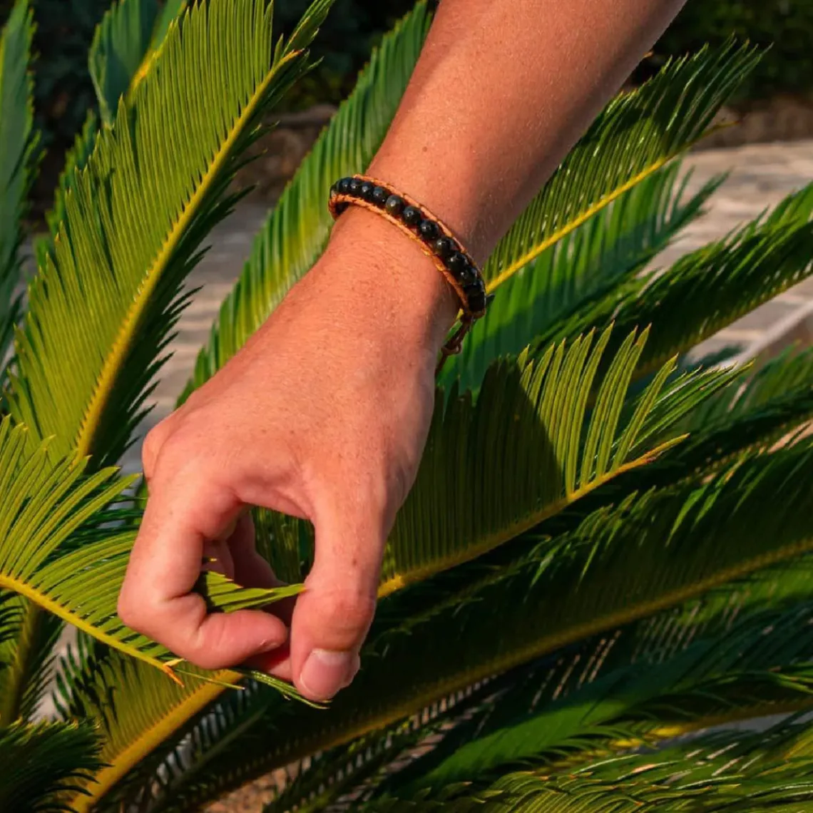 Sloya Bracelet Femme Obsidienne et cuir | Femme Bracelet