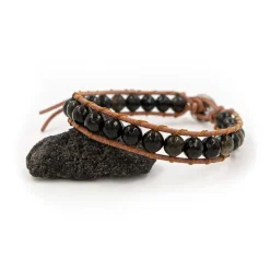 Sloya Bracelet Femme Obsidienne et cuir | Femme Bracelet