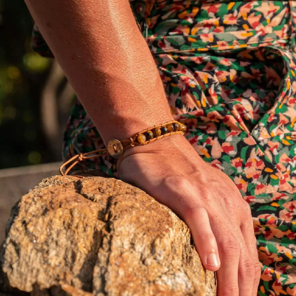 Sloya Bracelet Femme Oeil de tigre et cuir | Femme Bracelet