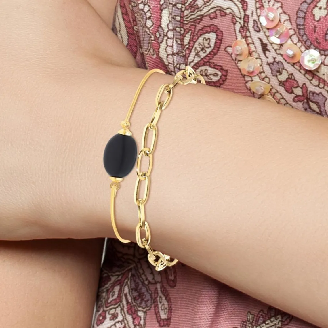 So Charm Bijoux Bracelet Femme So Charm - B2369-DORE+B2492-NOIR - Bracelet Mode Doré | Femme Bracelet