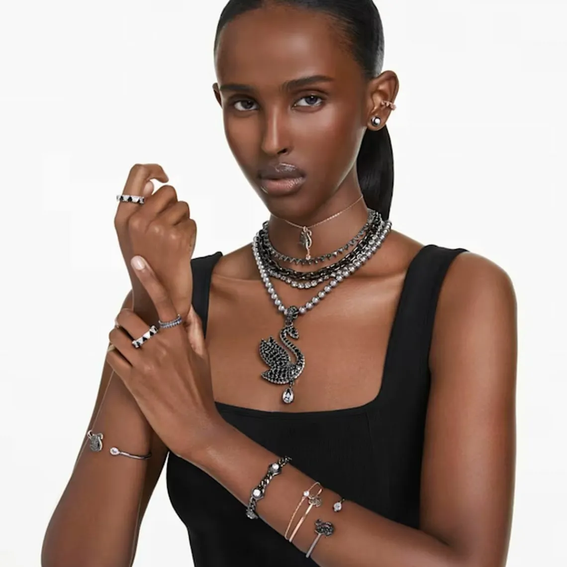Swarovski Bijoux Bracelet Femme Swarovski Swan - 568824 noir,doré rose | Femme Bracelet