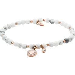 Fossil Bijoux Bracelet JA6934791 - Bracelet Perles Blanches Acier Doré Rose Femme | Femme Bracelet