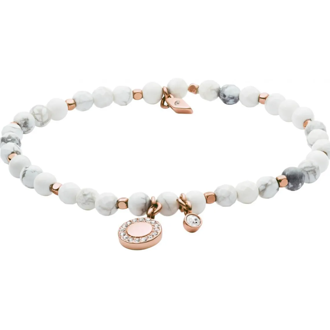 Fossil Bijoux Bracelet JA6934791 - Bracelet Perles Blanches Acier Doré Rose Femme | Femme Bracelet