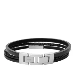 Fossil Bijoux Bracelet Fossil JF03322040 - VINTAGE CASUAL Cuir Noir Homme | Homme Bracelet