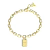Guess Bijoux Bracelet Hashtag Guess Acier Doré Maille Gm Et Pampille Cartouche Pavée De Zircons Cubiques | Femme Bracelet