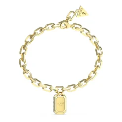 Guess Bijoux Bracelet Hashtag Guess Acier Doré Maille Gm Et Pampille Cartouche Pavée De Zircons Cubiques | Femme Bracelet