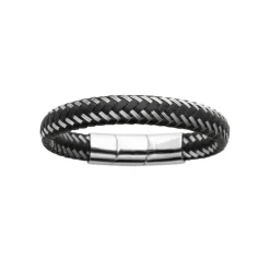 Maison de la Bijouterie Bracelet Homme acier cuir tressé noir 3ZYZY5YZ | Homme Bracelet