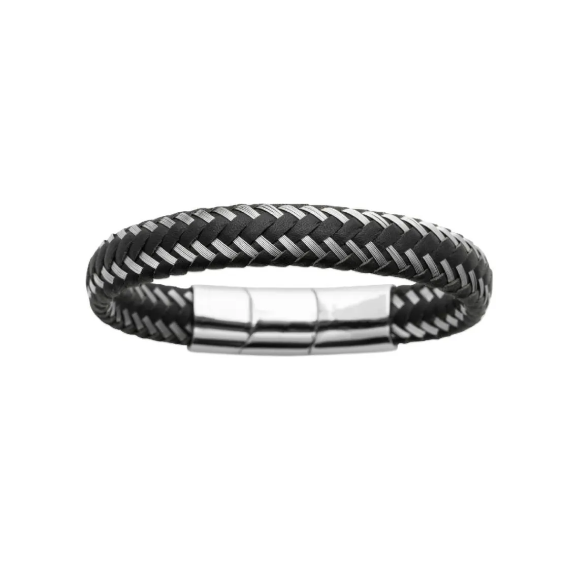 Maison de la Bijouterie Bracelet Homme acier cuir tressé noir 3ZYZY5YZ | Homme Bracelet