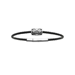 Maison de la Bijouterie Bracelet Homme acier cuir tressé noir 3ZYZY0ZU | Homme Bracelet