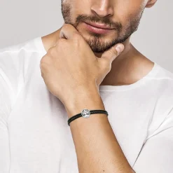 Maison de la Bijouterie Bracelet Homme acier double cuir tressé noir 3ZYZZVZV | Homme Bracelet