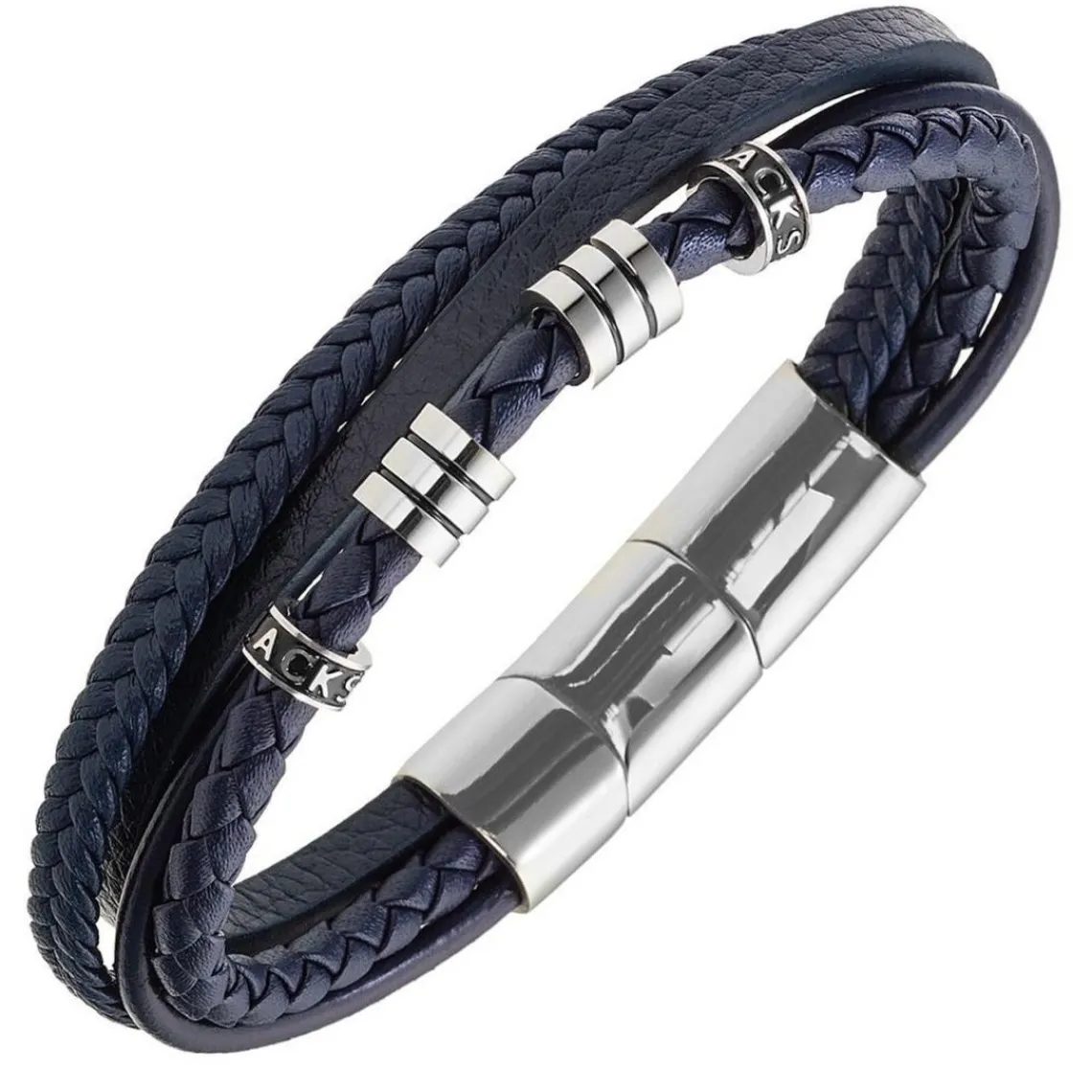 All Blacks Bijoux Bracelet Homme - 682409 Acier, Cuir Couleur Argent, Bleu | Homme Bracelet