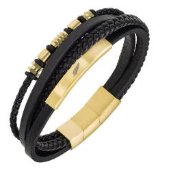 All Blacks Bijoux Bracelet Homme - 682315 Acier, Cuir Couleur Doré, Noir | Homme Bracelet