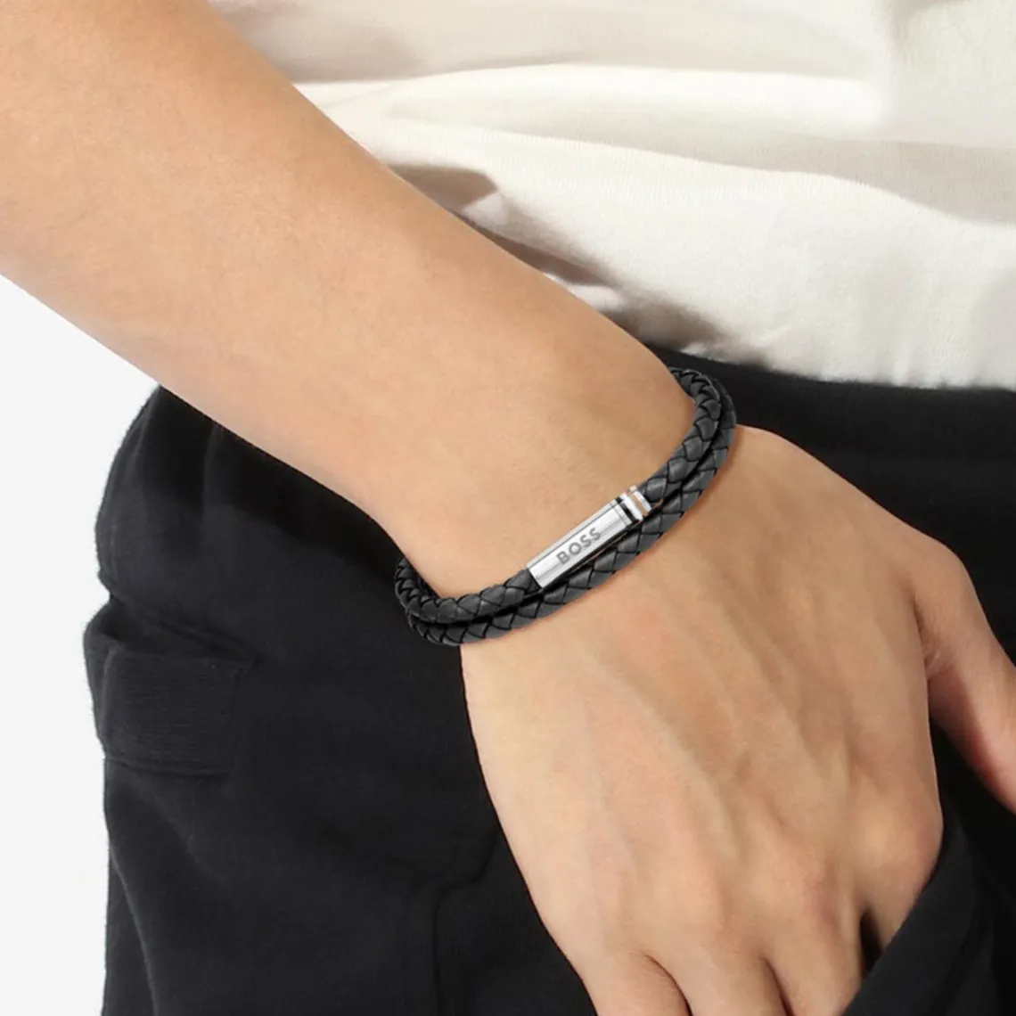 Boss Bijoux Bracelet Homme Ares 1580489 - Cuir, Acier Noir | Homme Bracelet