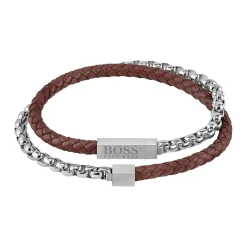 Boss Bijoux Bracelet Homme Blended 1580149S - Cuir, Acier Marron | Homme Bracelet