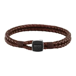 Boss Bijoux Bracelet Homme Seal - 1580048 Cuir, Acier Marron, Noir | Homme Bracelet