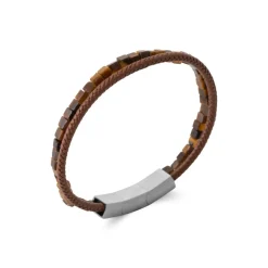Maison de la Bijouterie Bracelet Homme œil de tigre cuir marron 3ZY0U4YZ | Homme Bracelet