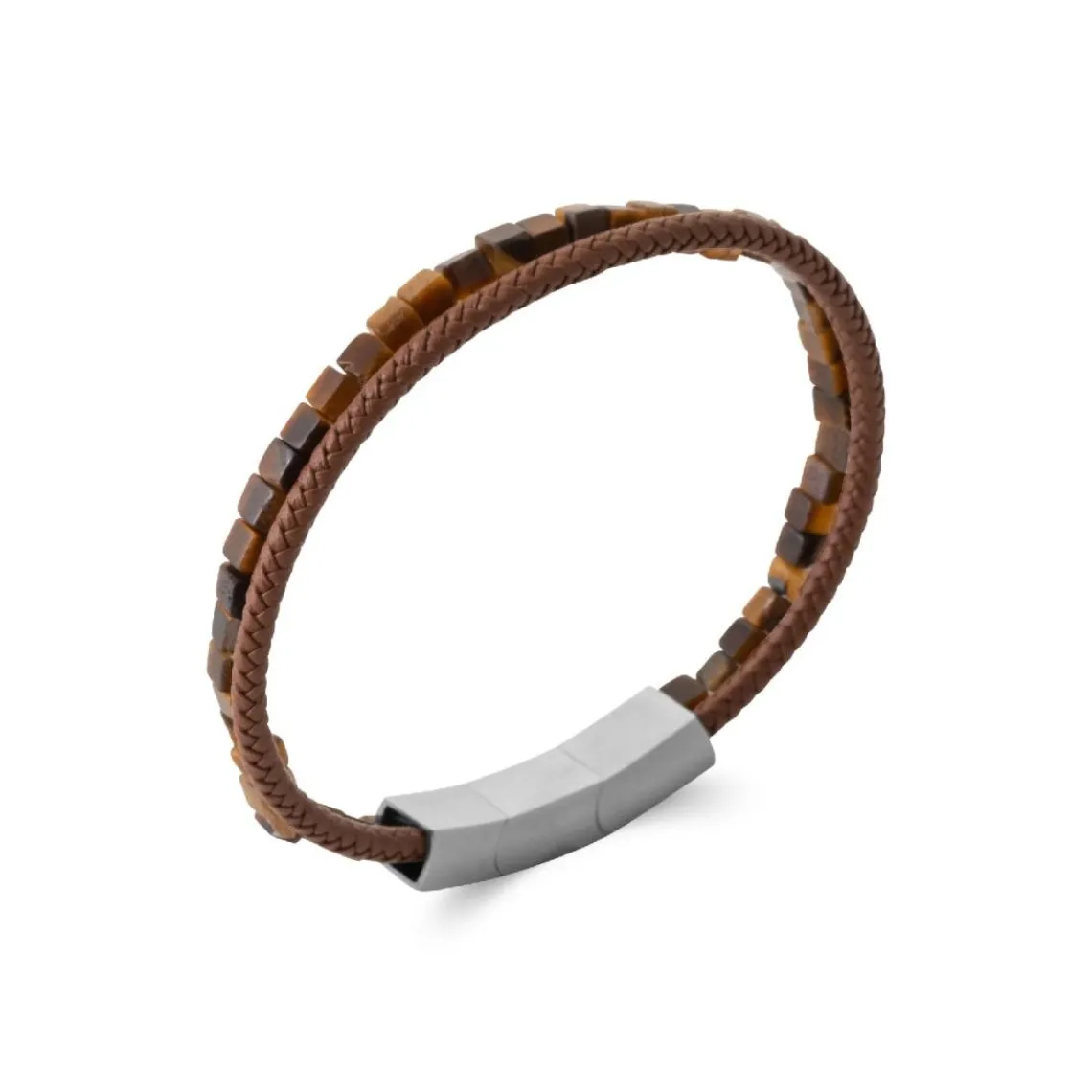 Maison de la Bijouterie Bracelet Homme œil de tigre cuir marron 3ZY0U4YZ | Homme Bracelet