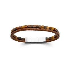 Maison de la Bijouterie Bracelet Homme œil de tigre cuir marron 3ZY0U4YZ | Homme Bracelet