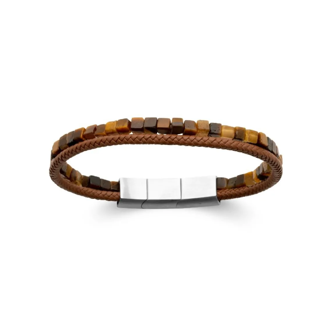 Maison de la Bijouterie Bracelet Homme œil de tigre cuir marron 3ZY0U4YZ | Homme Bracelet