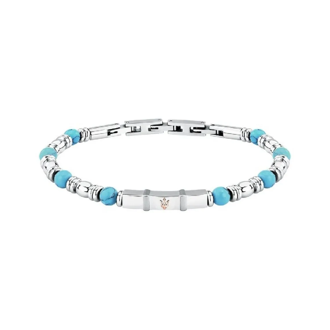 Maserati Bijoux Bracelet Homme Iconic Acier et Boules Bleu 18.5+3Cm | Homme Bracelet