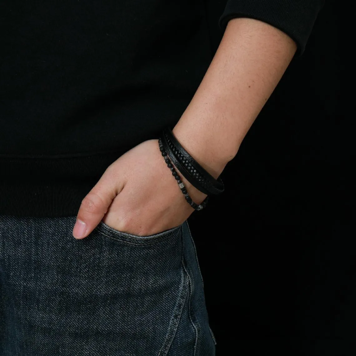 Redskins Bracelet Homme Bijoux - 285824 Cuir Noir | Homme Bracelet