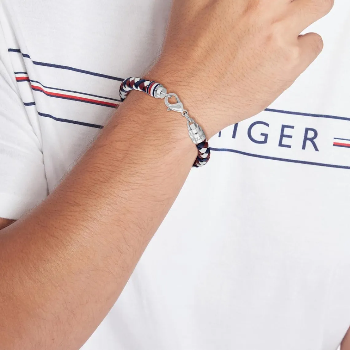 Tommy Hilfiger Bijoux Bracelet Homme Tommy Hilfiger Tyson - 2790633 Acier, Cuir Argent, Muliticolore | Homme Bracelet