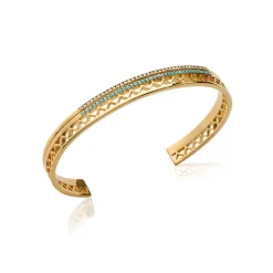 Maison de la Bijouterie Bracelet jonc femme plaqué or turquoise serti griffe - UWZWUV56 | Femme Bracelet