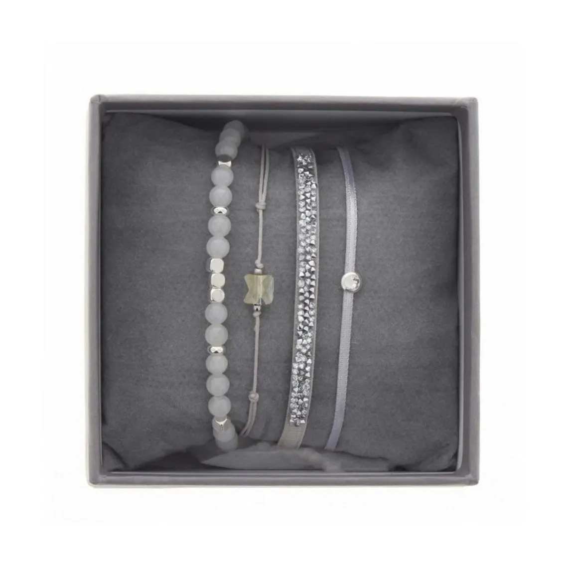 Les Interchangeables Bracelet A38628 - Bracelet Tissu Gris Cristaux de haute qualité Femme | Femme Bracelet