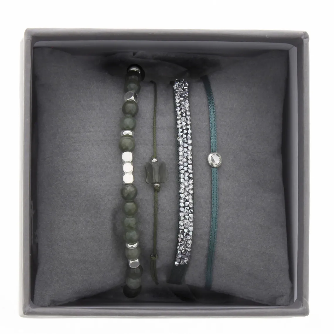 Les Interchangeables Bracelet A38631 - Bracelet Tissu Vert Cristaux de haute qualité Femme | Femme Bracelet