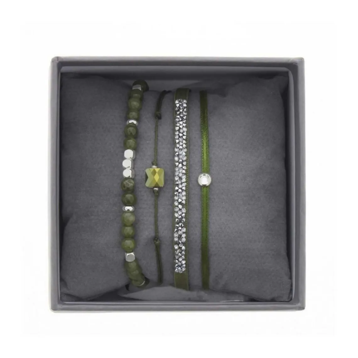 Les Interchangeables Bracelet A38627 - Bracelet Tissu Vert Cristaux de haute qualité Femme | Femme Bracelet